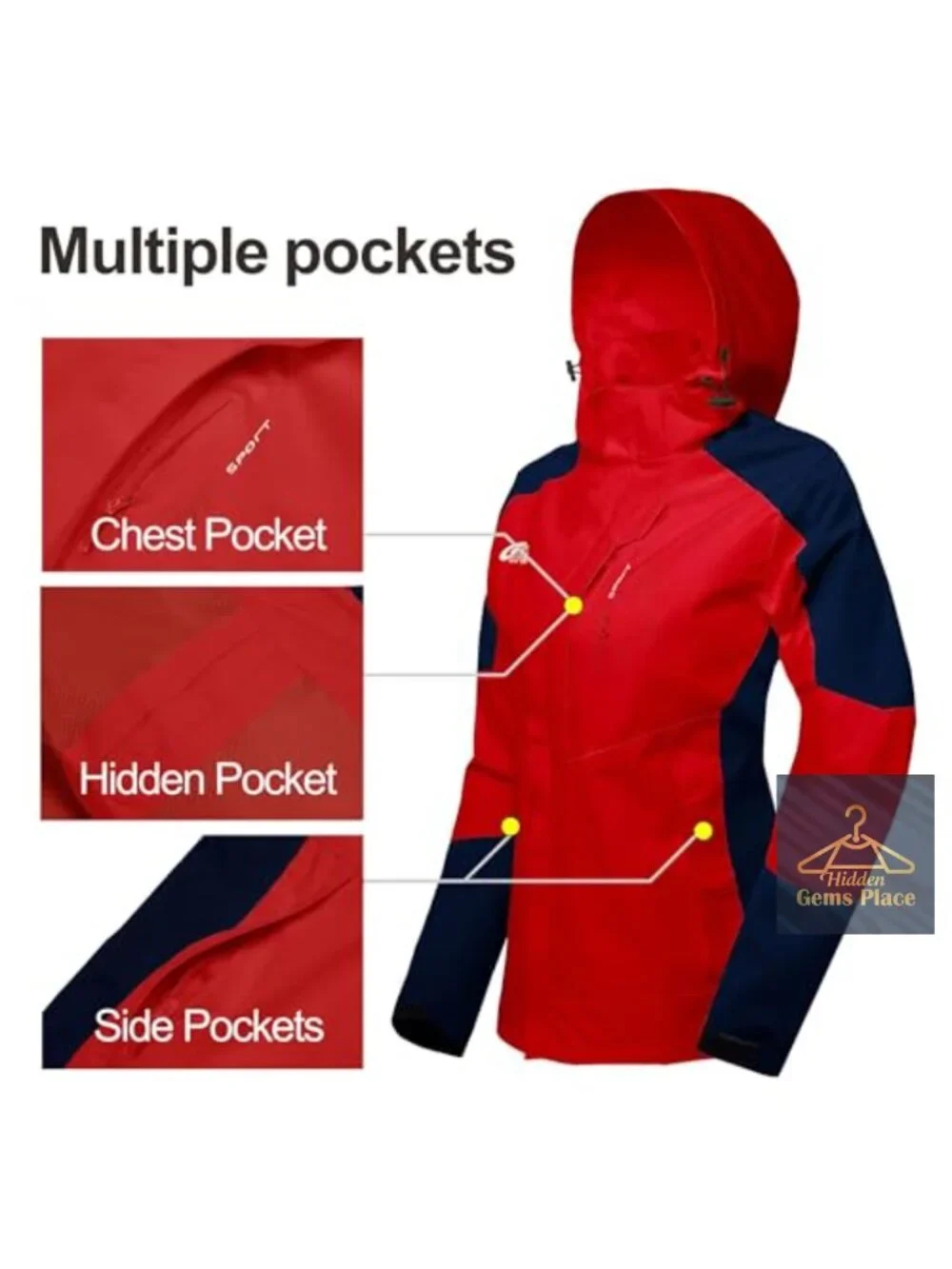 Waterproof Rain Jacket with Detachable Hood Lightweight Windbreaker for Women